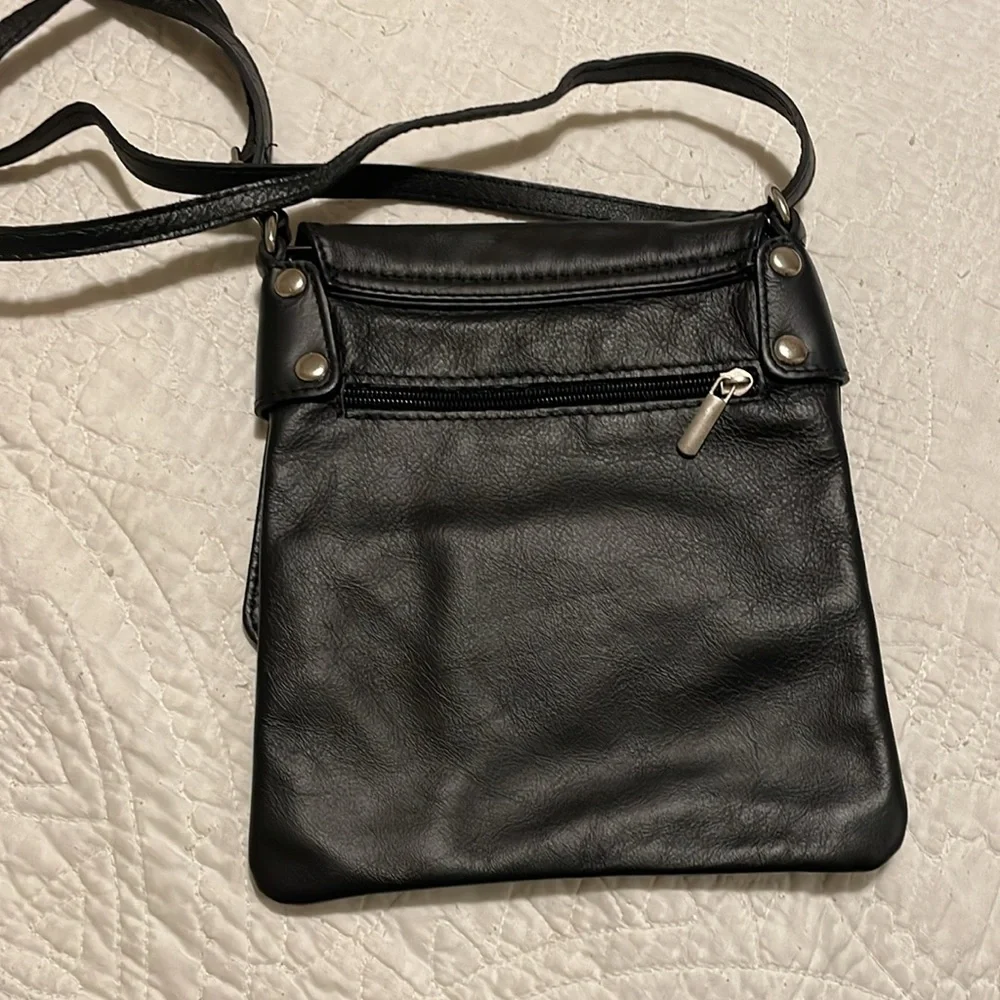 Vera Pelle Made in Italy Black Leather Crossbody Purse Bag - Picture 5 of 5